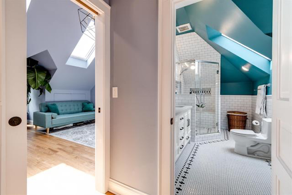 Attic bathroom and living space.