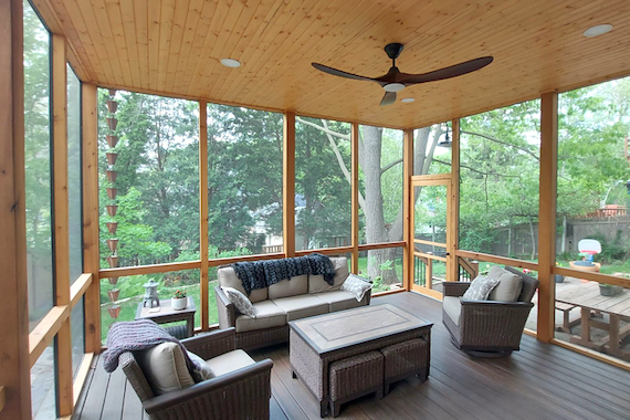 Inside view of Monroe Street area screened porch.